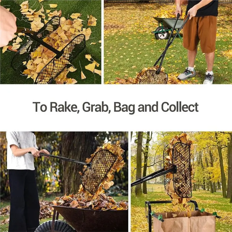 [NEWA64Z!】 For Gardening Tool-Leaf Grabber Rake With Long Handle, Metal Leaf Rake, Leaf Collector, Leaf And Grass Picker Upper