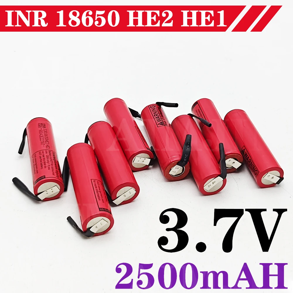 

100% Original INR 18650 HE2 HE1 discharge 3.7V 2500mAh 18650 rechargeable battery toy flashlight lithium battery + DIY Nicke