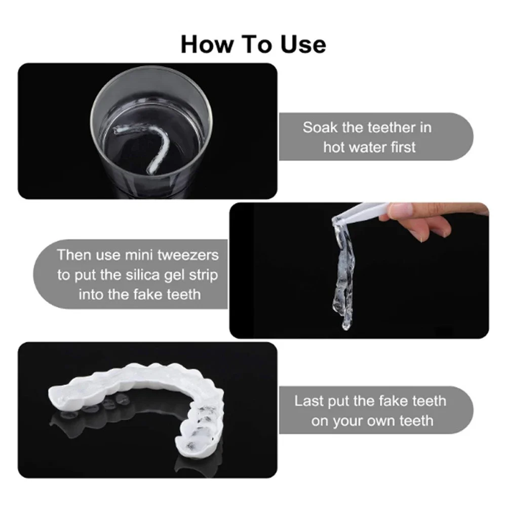 2 ペアスマイルホワイトニング歯スナップオンシリコーン化粧義歯上下偽歯カバーパーフェクトフィット歯美容ツール