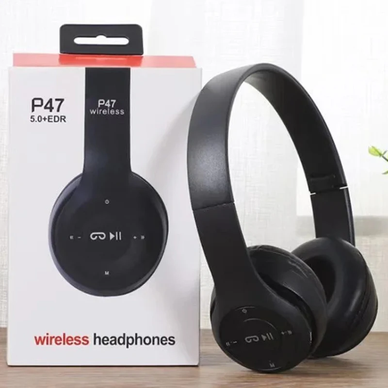 P47 Foldable Wireless Bluetooth Headphones HIFI Stereo Sound With Microphone, SD Card Play Function Portable Kids Gift Headset