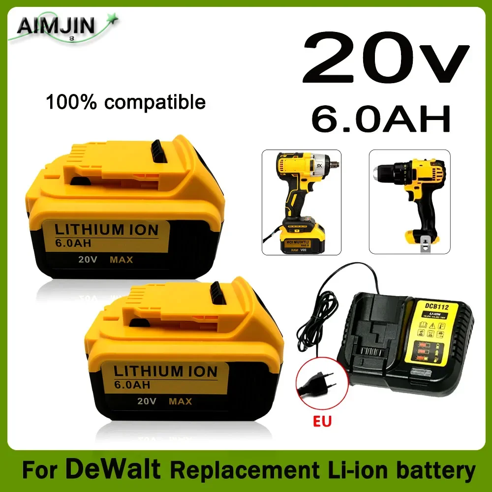 20V 10J DCB200 6000mAh Replacement Li-ion Battery for DeWalt DCB205 DCB201 DCB203 Power Tool Battery 20Volt MAX +charger