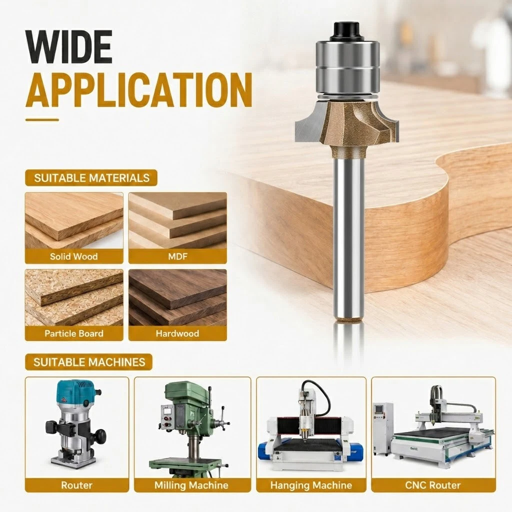 Double Bearing Round Over Radius Wood Router Bit 8mm Shank For Woodworking Board Arc Corner Shaping Milling Cutter