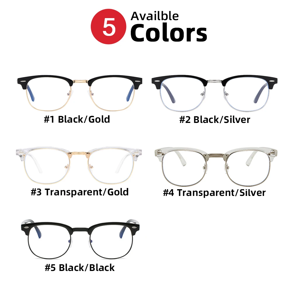 Lunettes Classiques à Monture Transparente pour Homme et Femme, Semi-Sans Bords, décennie kin de Lumière Bleue, Carrées, Anti-Rayons Bl192., pour