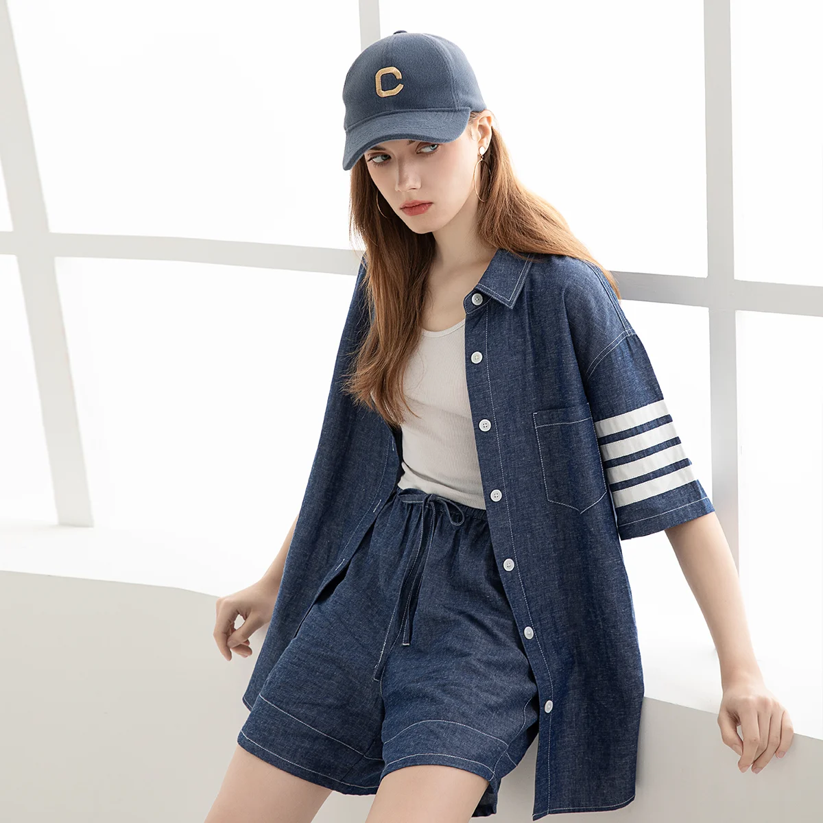 TC525 High quality women's loose Tencel linen cotton short sleeve shirt trendy brand women's clothing