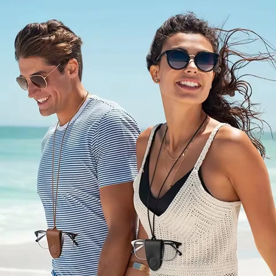 Correa de almacenamiento para gafas de sol, imán fuerte magnético para colgar en el cuello, antideslizante, almacenamiento de gafas, cordón de cuero de gamuza antipérdida