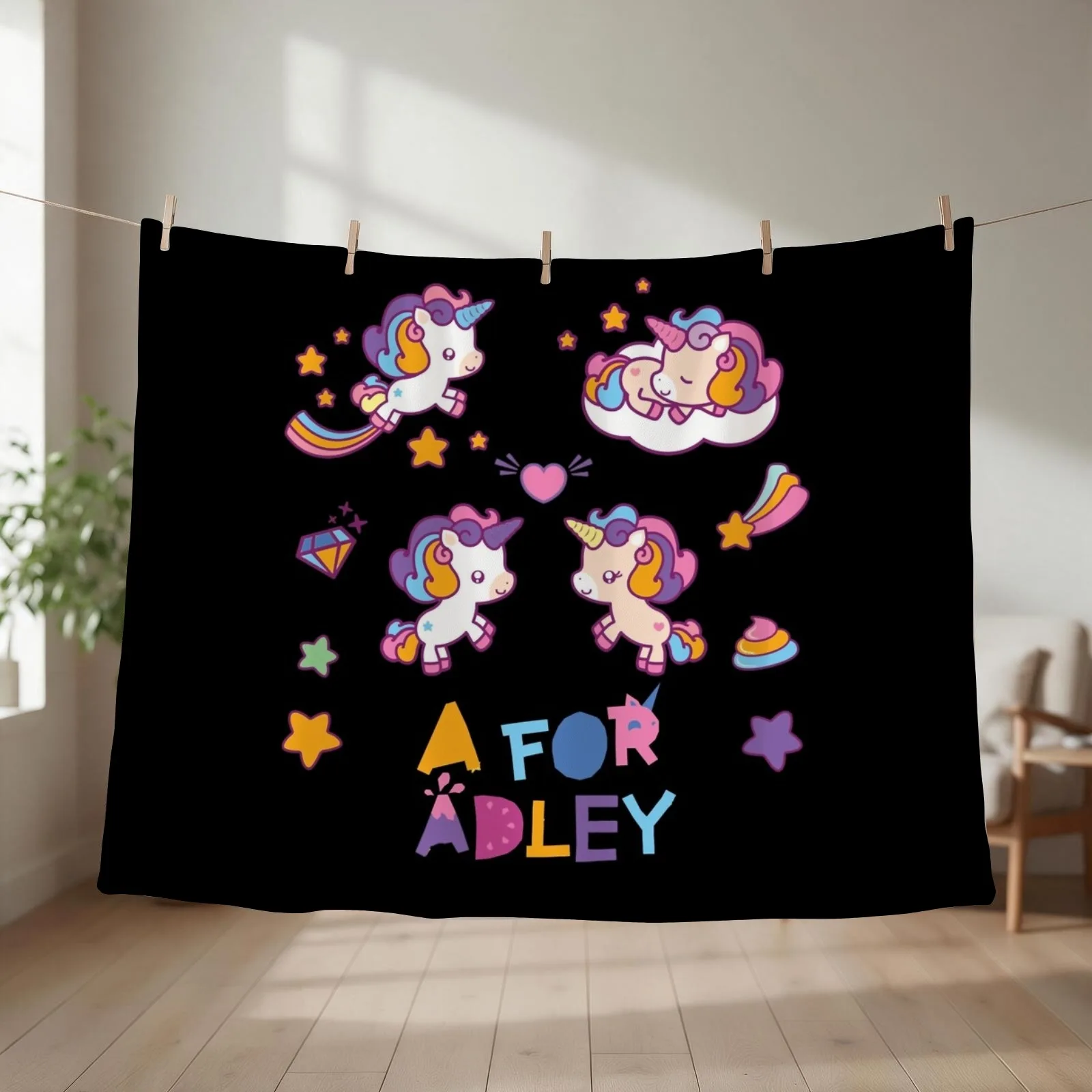 kawai girl a for adley unicorns funny cartoon81 Throw Blanket couch cozy soft plush fuzzy picnic outdoor blanket