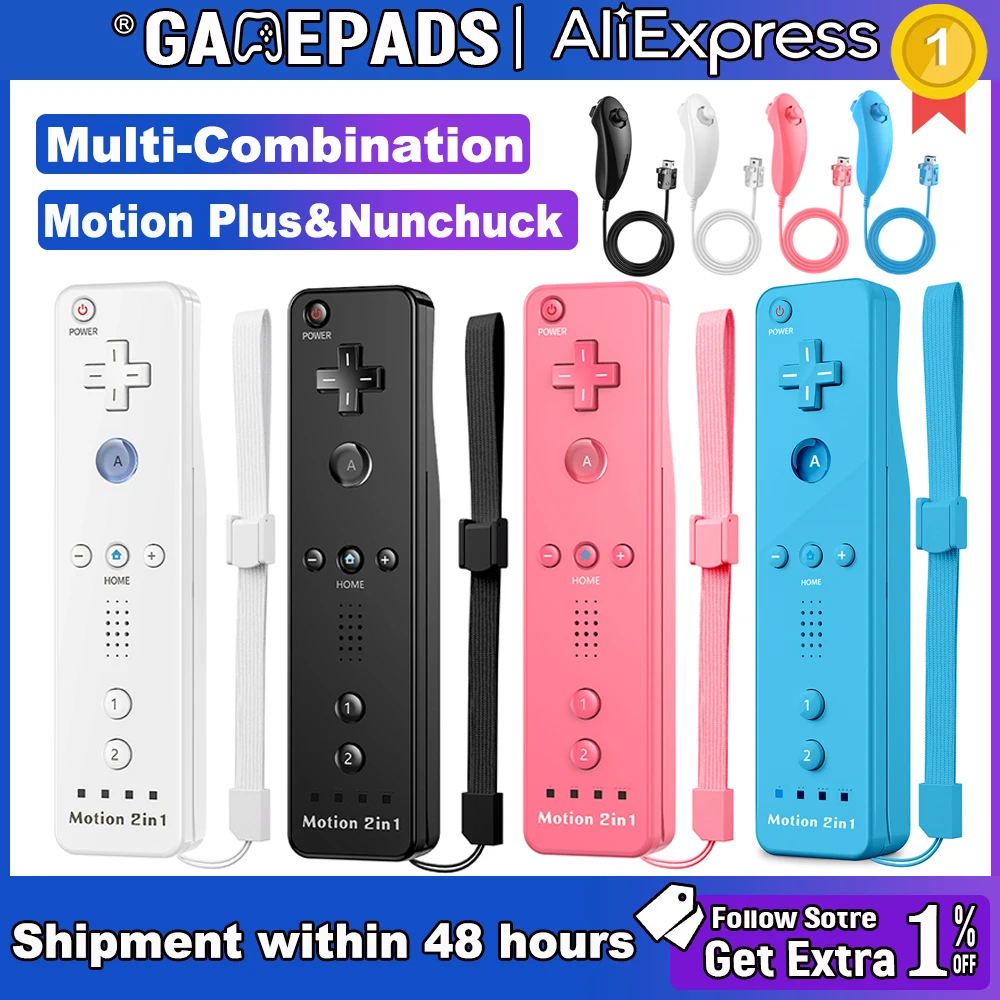 Manette sans fil 2 en 1 pour Nintendo Wii/Wii U avec Motion Plus, compatible avec la télécommande Wii, avec étui en silicone, pour jeux vidéo