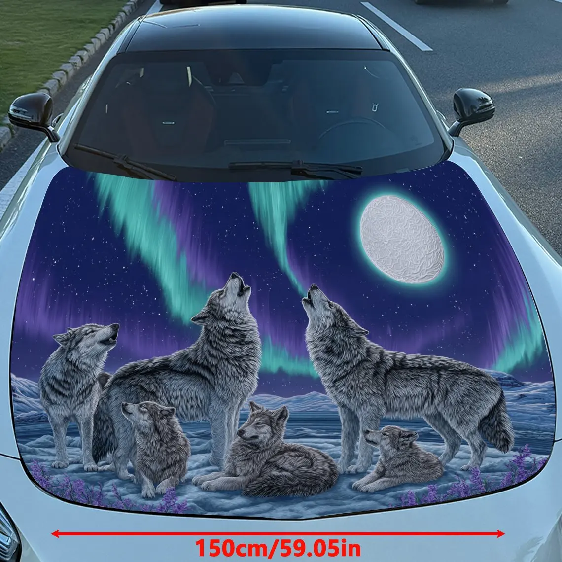 Aurora and Wolves Pattern car hood stickers, waterproof self-adhesive, scratch resistant, easy to stick, durable car PVC sticker