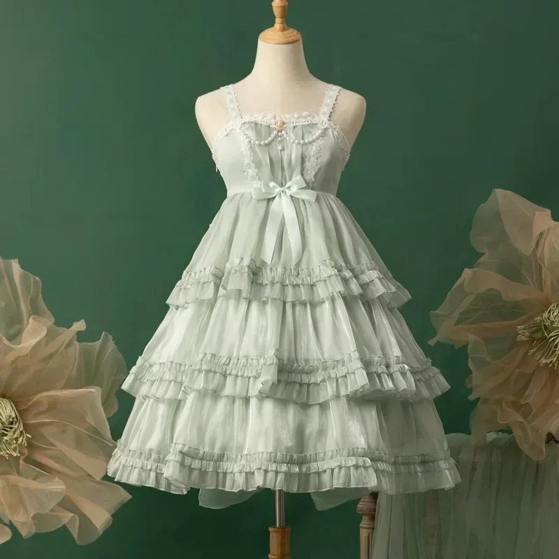 Love Organza ~ Sweet Lolita JSK Dress Tiered Cute Mini Party Dress Gothic Y2k Pink Princess Dresses
