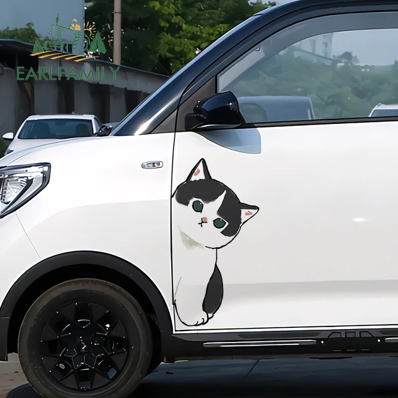 EARLFAMILY Adesivos Criativos de Carro com Gato Cartoon de 43cm, Acessórios para Carro à Prova d'Água