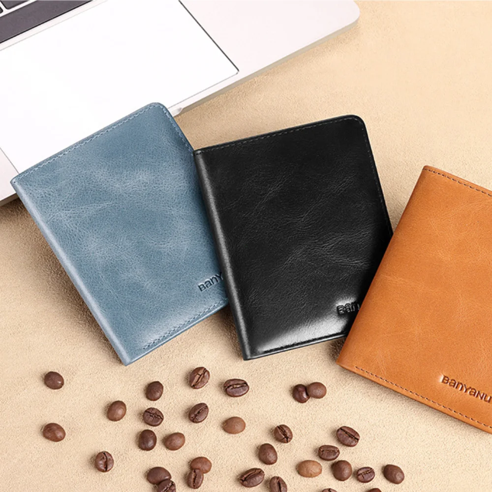 Genuine Leather Rfid Wallet for Men Slim Vertical Wallets Black Thin Short ID Credit Card Holder Minimalist Men's Blue Money Bag