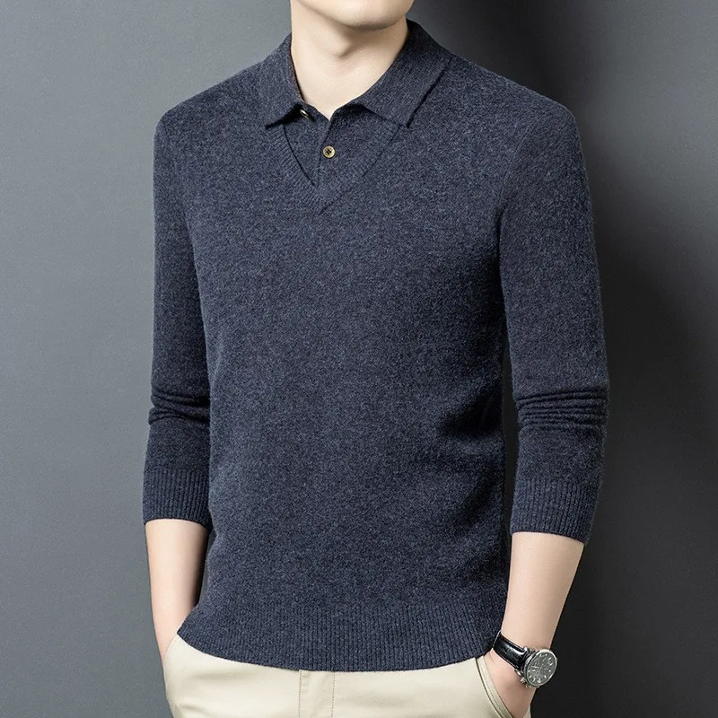 

Men's Winter Thiened Woolen Knitted irt Fake Two-Piece Casual Turn-down Collar Busin Casual Comfortable Sweatirt