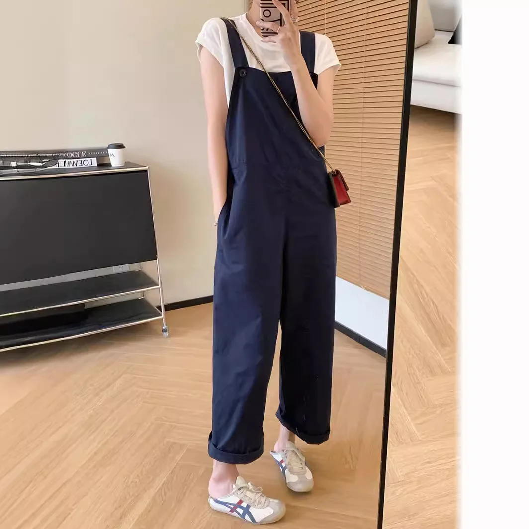 Jumpsuits Women Aesthetic Leisure Fashion Pockets Denim Washed Daily College All-match Design Simple Straight Ins Solid Popular