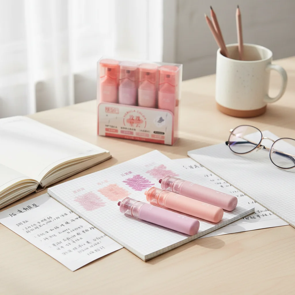 

4pcs Fluorescent Highlighters Set Eye Protect Color Student Note Markers for Office Study Note Taking with Smooth Ink