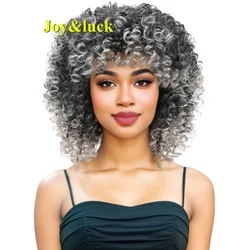 Short Wig Afro Kinky Curly Synthetic Wigs for Women Ombre Grey Full Wig With Bangs Brown Wig African Women Hair Wig