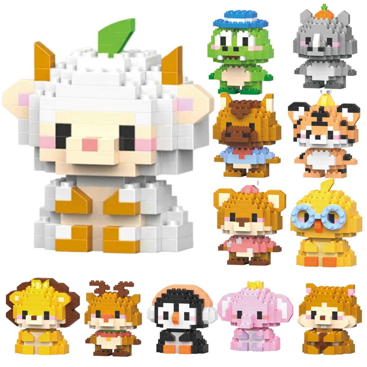 Animals  Lion Tiger Piglet Micro Particle Building Blocks Toy for Children Old Boy Birthday Gift Dog Cat Mini Bricks Girl Toys