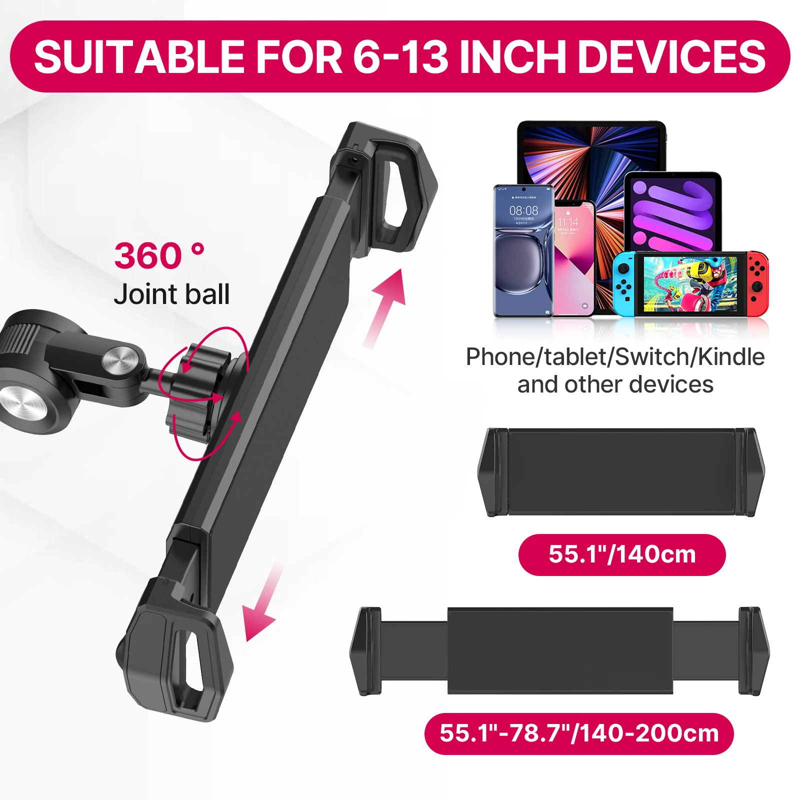 VIJIM-Suporte para Tablet, Suporte para iPad, Suporte para Mesa com Braço Flexível, 360 ° Suporte Ajustável para Tablet Phone iPad Pro Air, HP006, 4.7 "-13"
