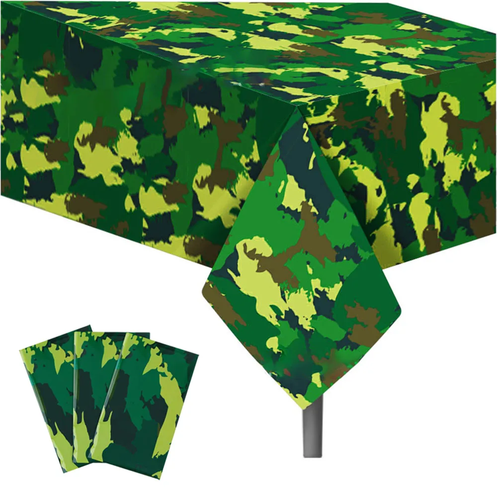 3pcs Camouflage Tablecloth Green 220cm*130cm Waterproof Tablecloth For Boy Kids Birthday Party Supplies Camo Party Decorations