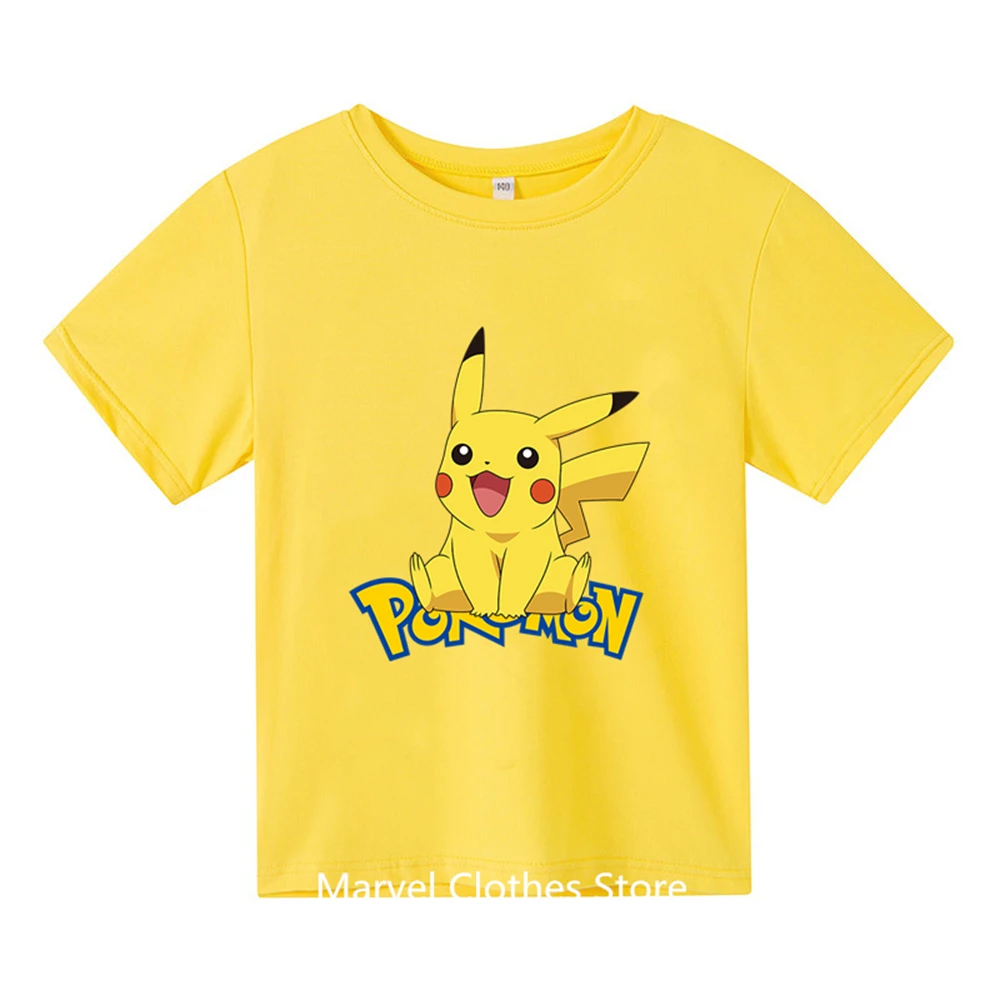 Summer 2024 Kids Pokemon Fashion Clothes Boys Short Sleeve Pikachu Tshirt Girls Sweatshirts Casual Wear Cool T-shirts