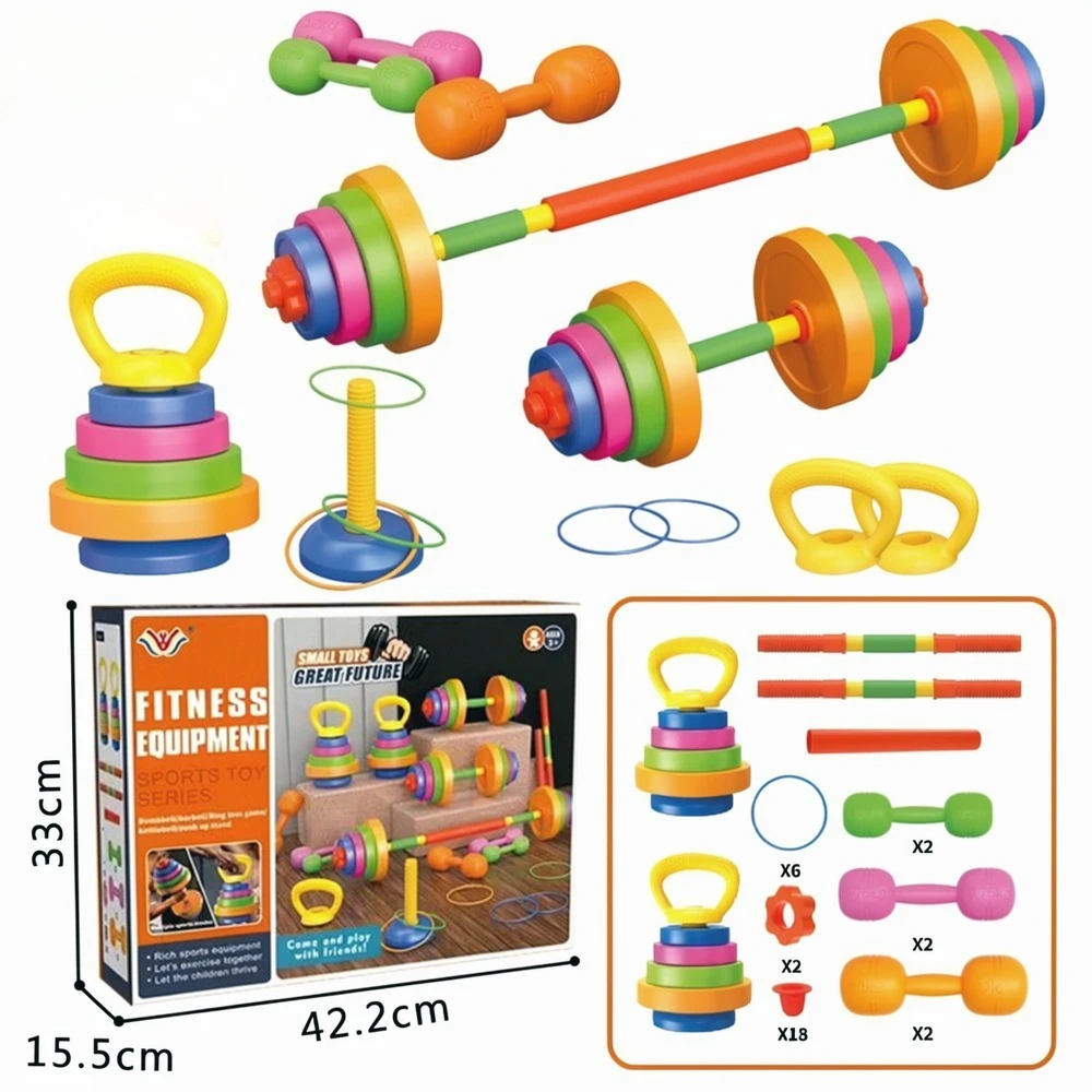 Conjunto de Brinquedos de Combinação de Halteres, Kettlebells e Barras, Equipamento de Pesos Ajustáveis Portátil para Exercícios Diários