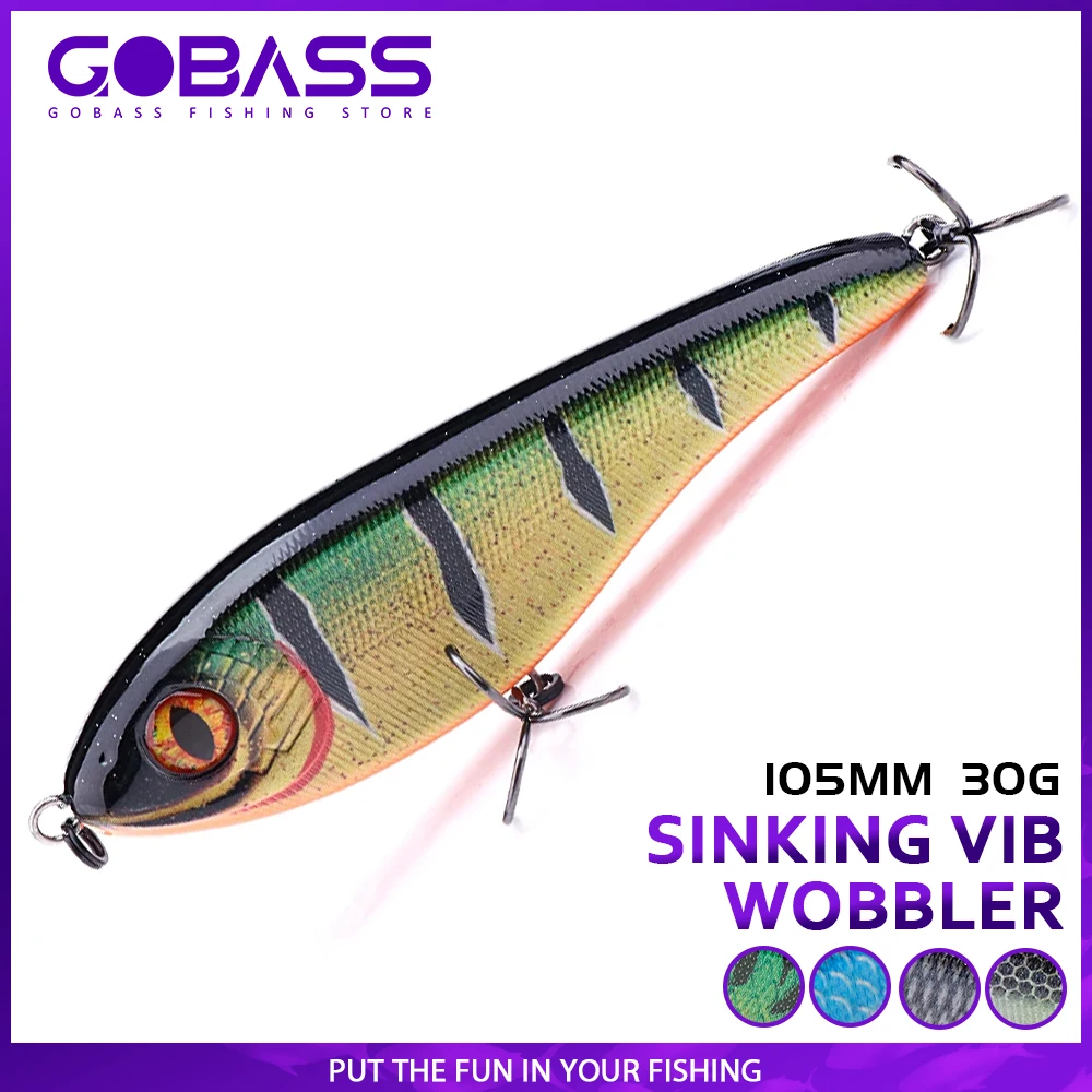 GOBASS Musky Jerkbaits Slow Sinking Slider Fishing Lures 105mm 30g Rattling VIB Lipless Crankbait Jerk Wobblers for Pike Walleye