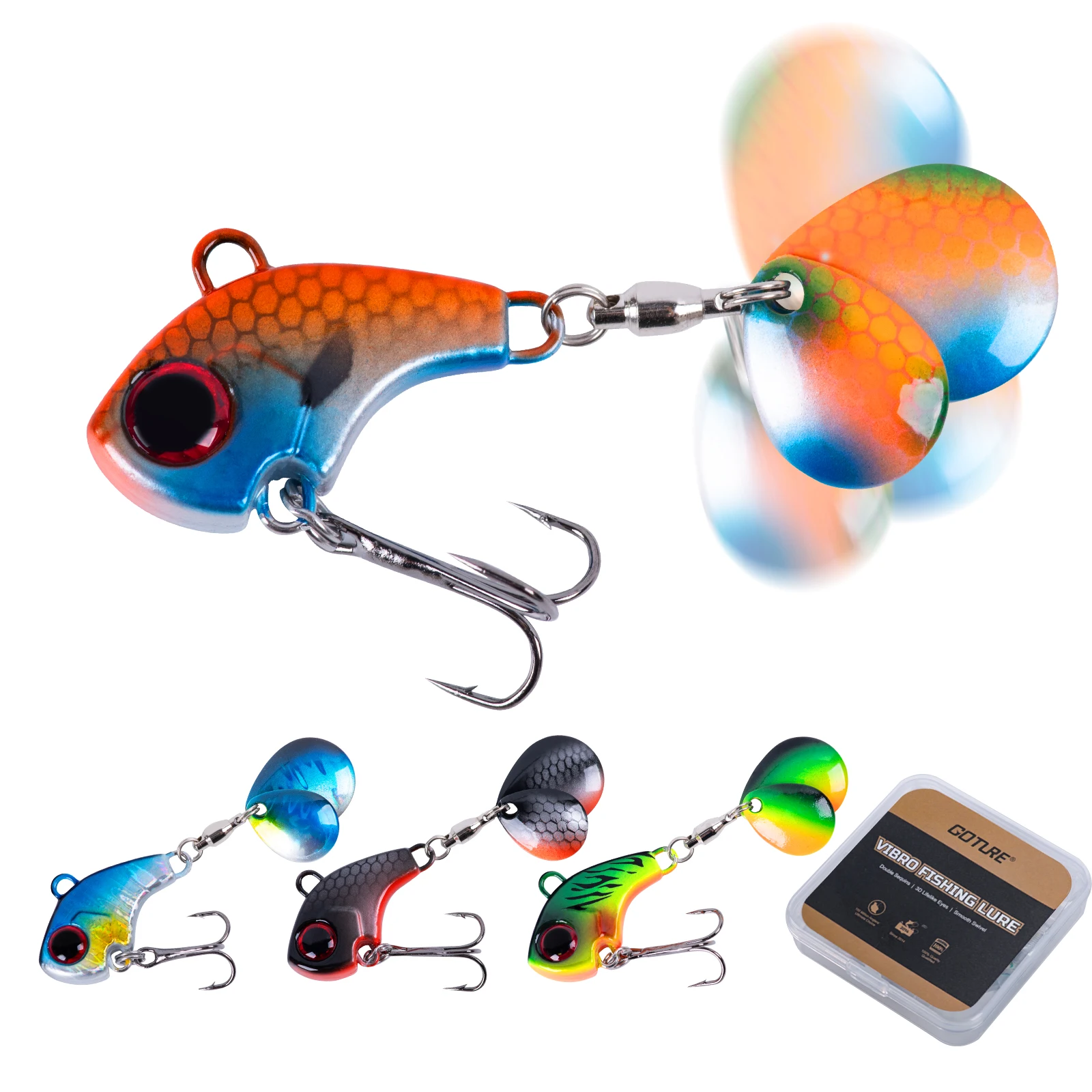 

Goture 1/box 7g 10g 14g Metal Vib Rotating Spoon Fishing Lure Jigs Trout Wobbler Fishing Hard Baits with Hook Fish Accessories