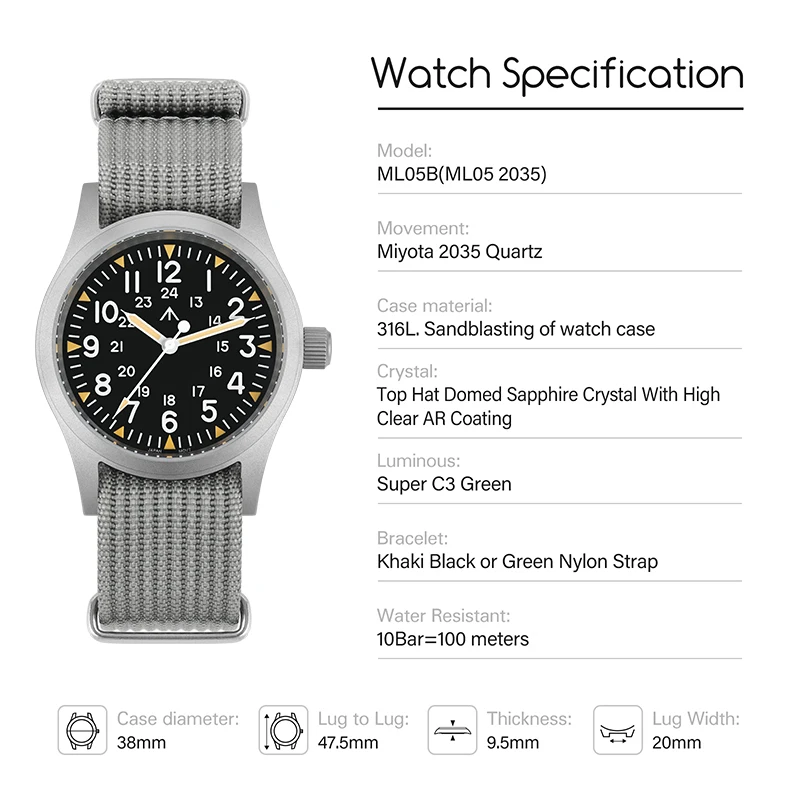 Militado ML05 38 ミリメートルメンズ腕時計 VH31 クォーツミリタリー 