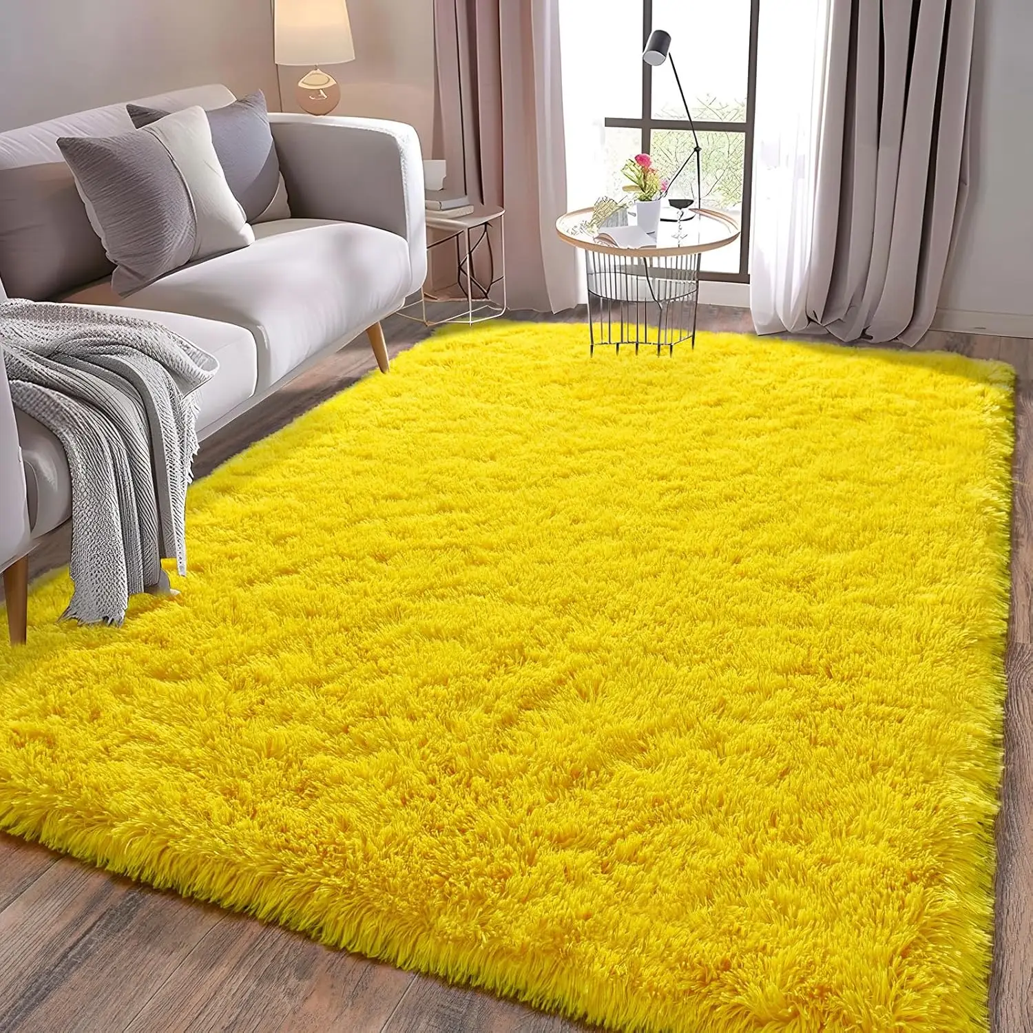 Soft Area Rugs for Living Room Non-Slip Thick Plush Carpets for Winter Anti-Slip Fluffy Artificial Velvet Rug Soft Yellow Carpet - view 3