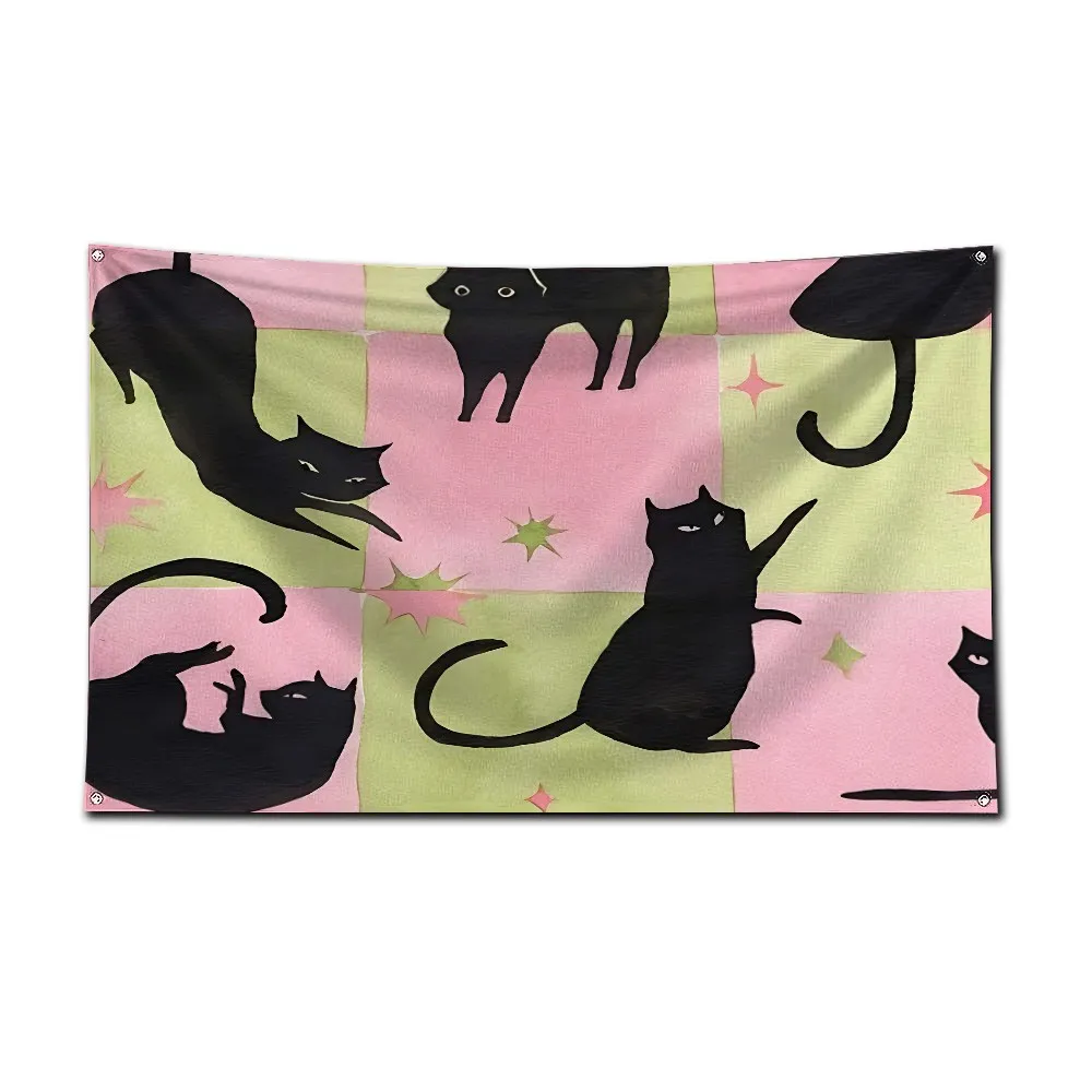 Cartoon kitten pattern Flag 3X5 Ft Personalized Flags Design Your Image Funny Tapestry Poster Dorm Room, Living Room, Bedroom