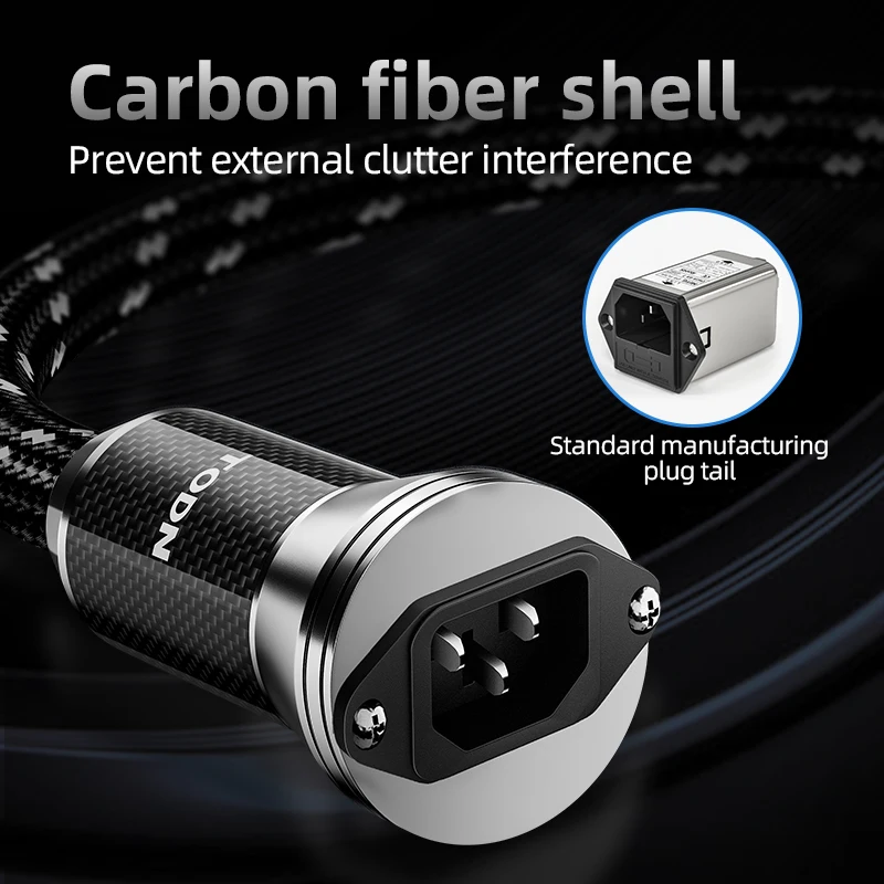 TODN HIFI Power filter, power cable extension cable, carbon fiber plug housing, rhodium plated connector