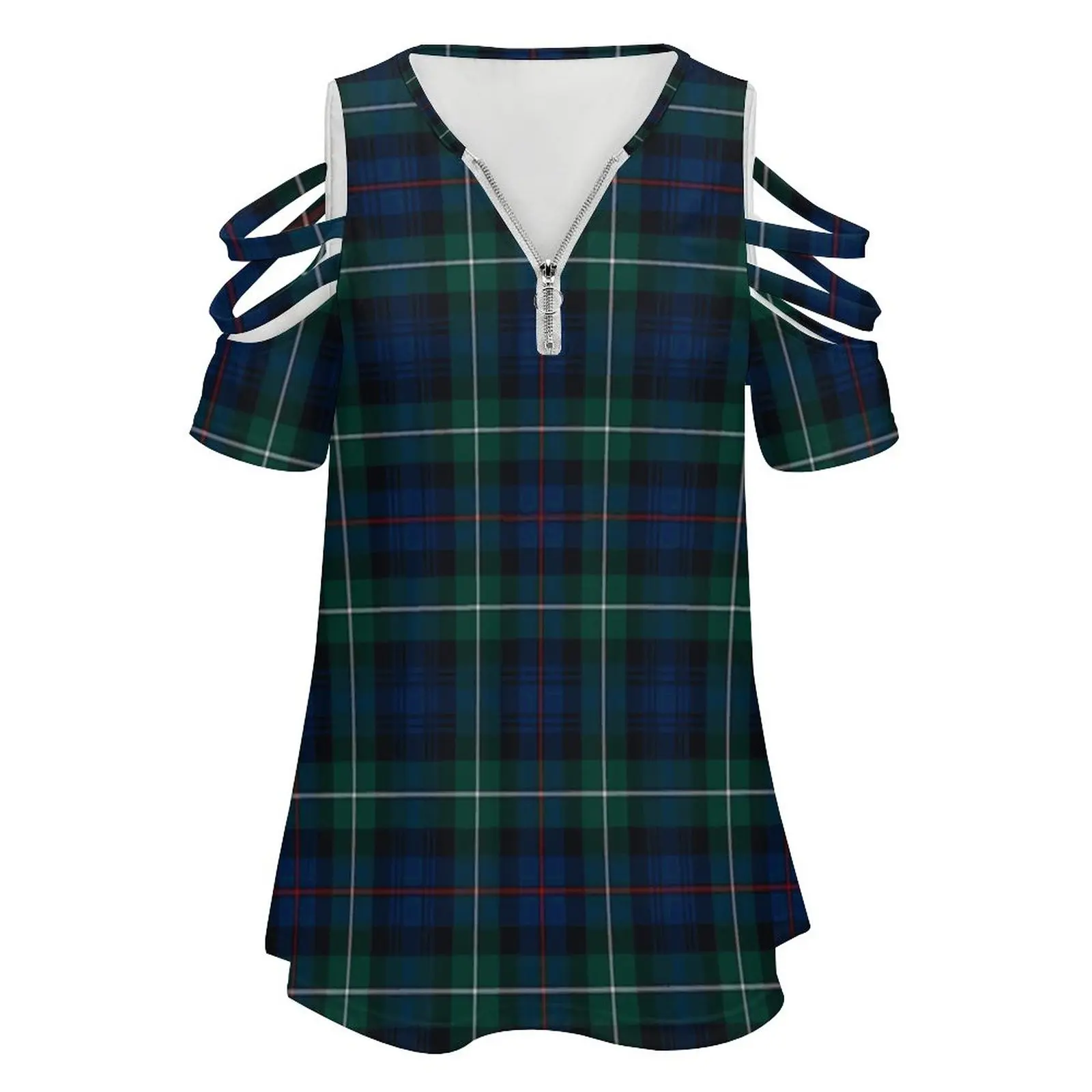 Clan Mackenzie Tartan Women Zipper Sexy Printed Vintage T Shirts Tops Full Print T-Shirt Clan Mackenzie Tartan Forest Green