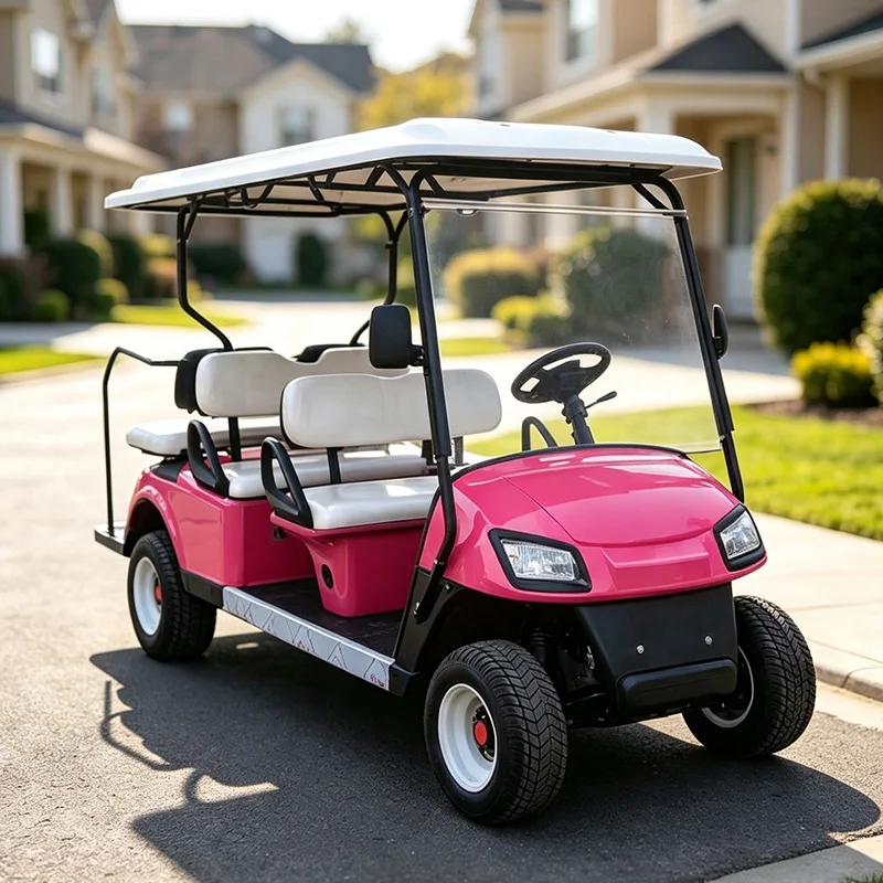 New Electric Golf Cart Featuring a Cargo Bed a Lifted Two-Seater Off-Road Electric Vehicle Designed for Both Golf and Hunting