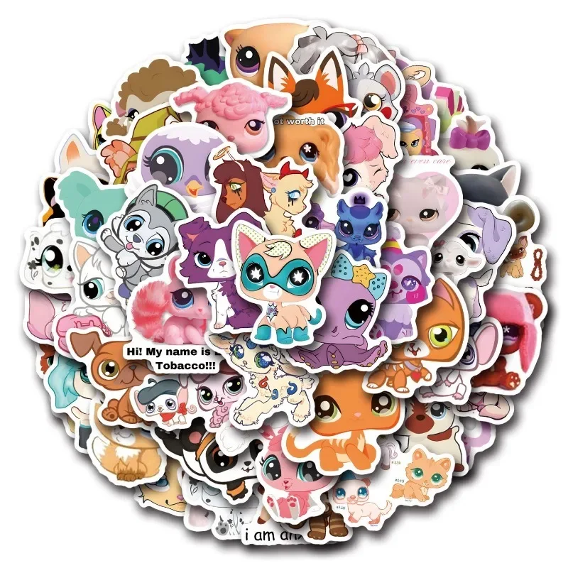 55PCS Littles Pet Anime Cartoon Doodle Stickers Laptop Mug Guitar Car Luggage Skateboard Kids Stickers Wholesale