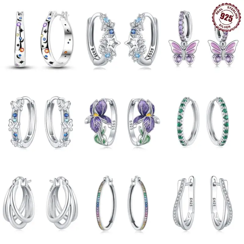 2025 New 925 Sterling Silver Earring Hot sale insect Butterfly Astral Hoop Earrings Zircon For Lady Birthday Party Gifts jewelry