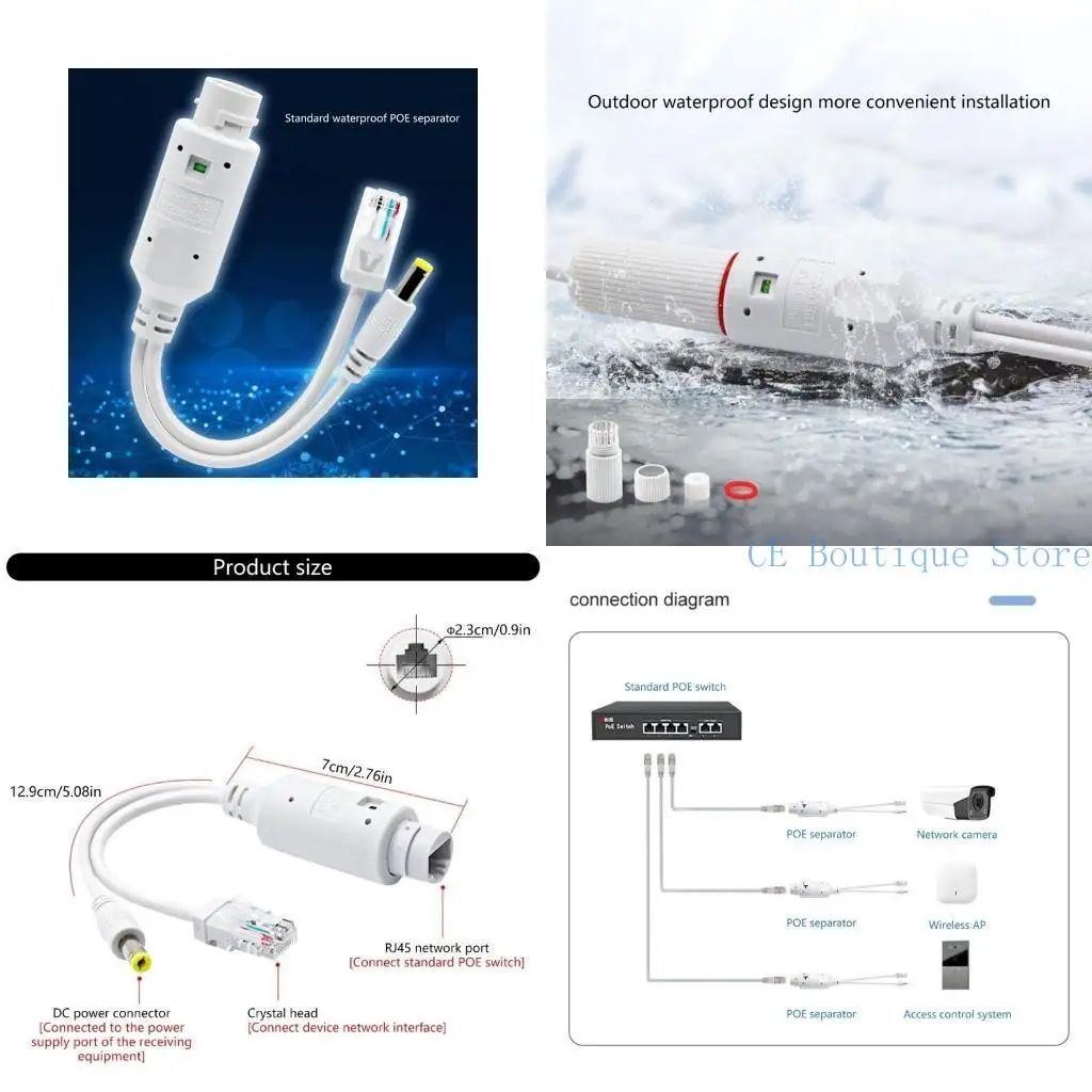 

652f Водонепроницаемый 48 В до 12 В Ethernet Poe Adapter Адаптер водонепроницаемый IEEE802.3AF для сетевых устройств.