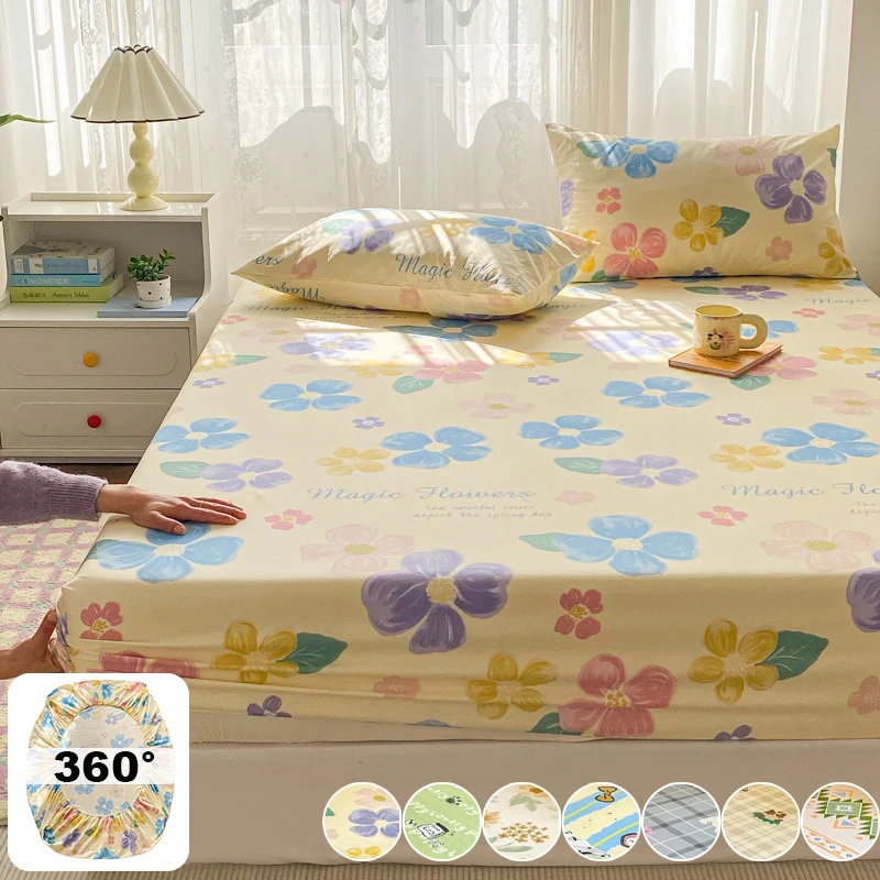 

High Quality 100% Cotton Fitted Sheet with Elastic Bands Non Slip Adjustable Mattress Covers for Single Double King Queen Bed