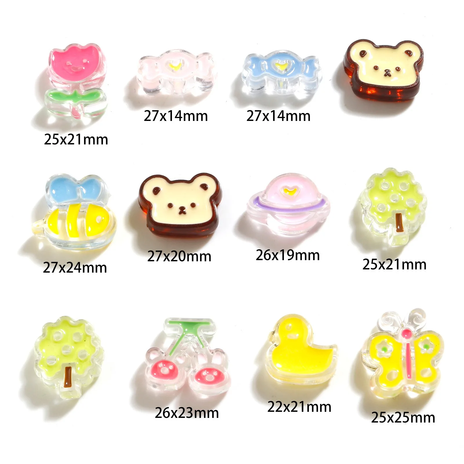 10 PCs Cute Cartoon Acrylic Flora Collection Beads Duck Bear Animal Multicolor Enamel Loose Spacer Beads DIY Bracelets Jewelry