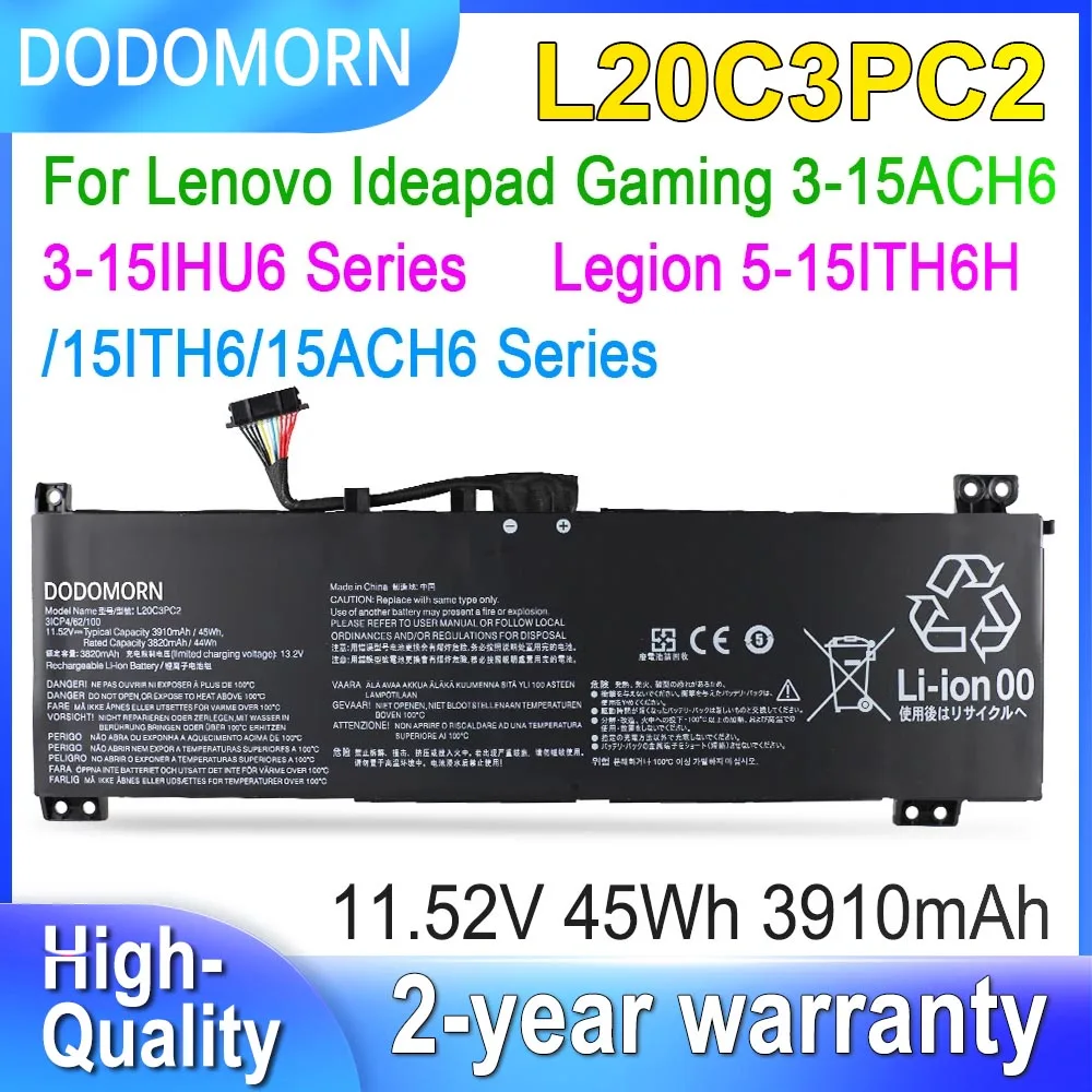 

Аккумулятор DODOMORN L20C3PC2 для Lenovo Ideapad Gaming 3 15ACH6 15IHU6 82K1 82K2 L20M3PC2 L20D3PC2 L20L3PC2 5B11B96715 11,52 в 45 Втч