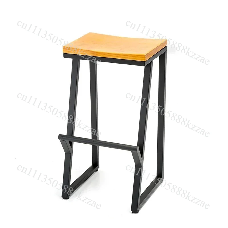 Minimalist High Foot Iron Bar Chair, Solid Wood Seating, Counter Seats, Stable Load-Bearing Restaurant Furniture, Kitchen Stools
