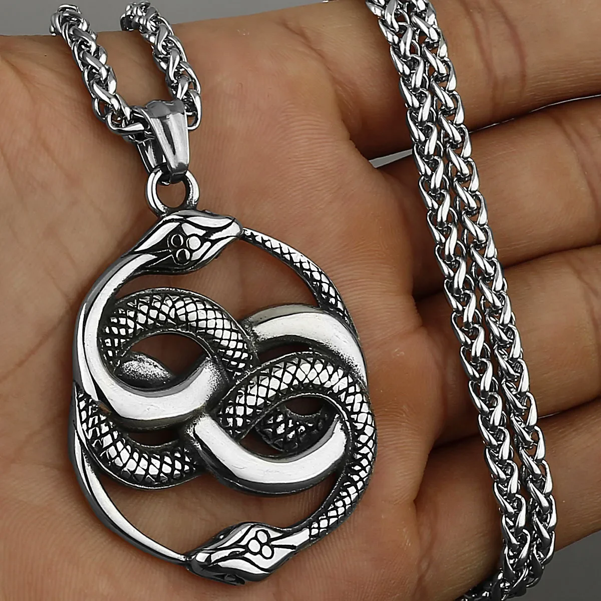 Fashion Double Snake Stick Stainless Steel Pendant Men's Necklace Chains