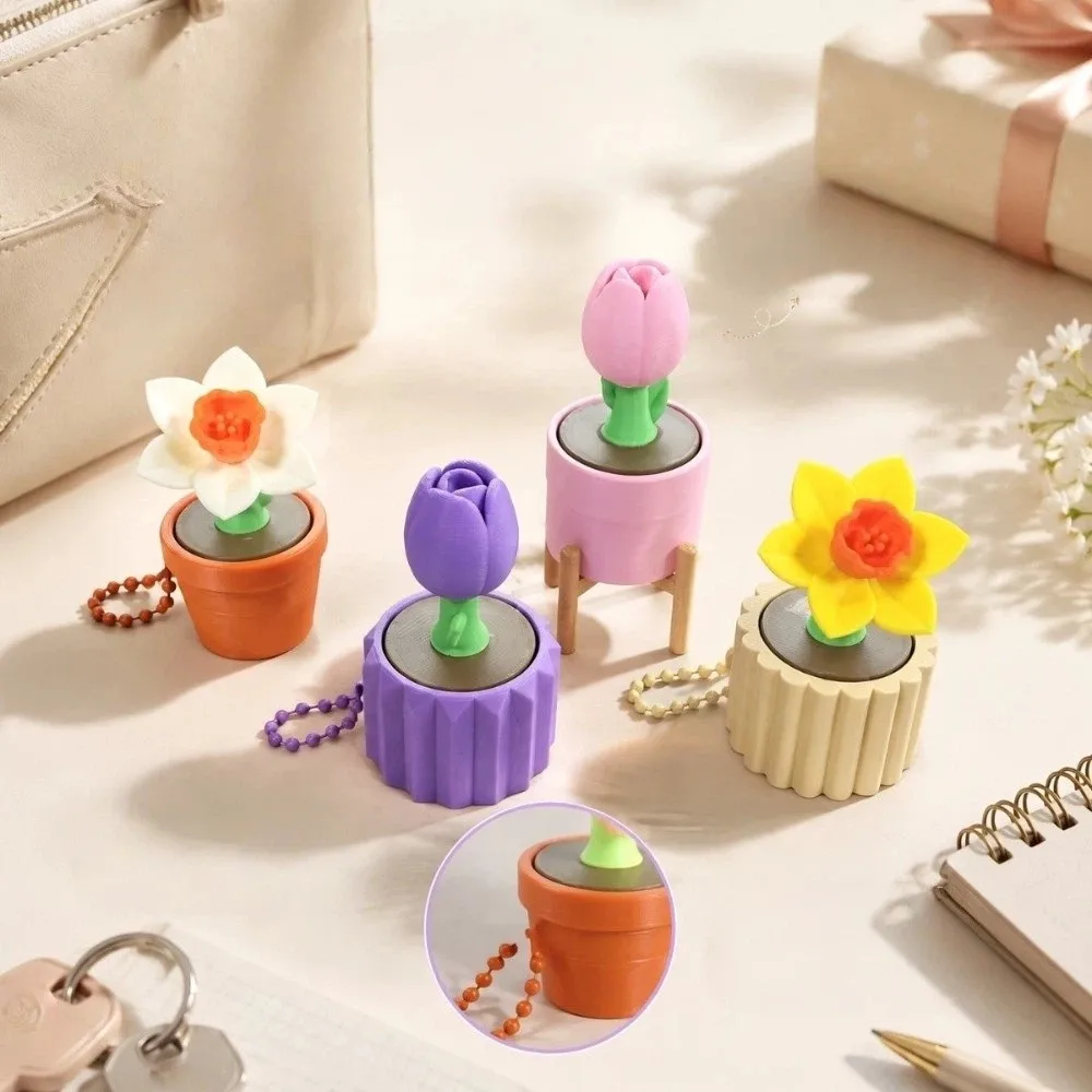 3D Printed Mini Potted Plants Clicker Keychain Funny Sensory Flower Finger Button Pendant Fidget Simulation