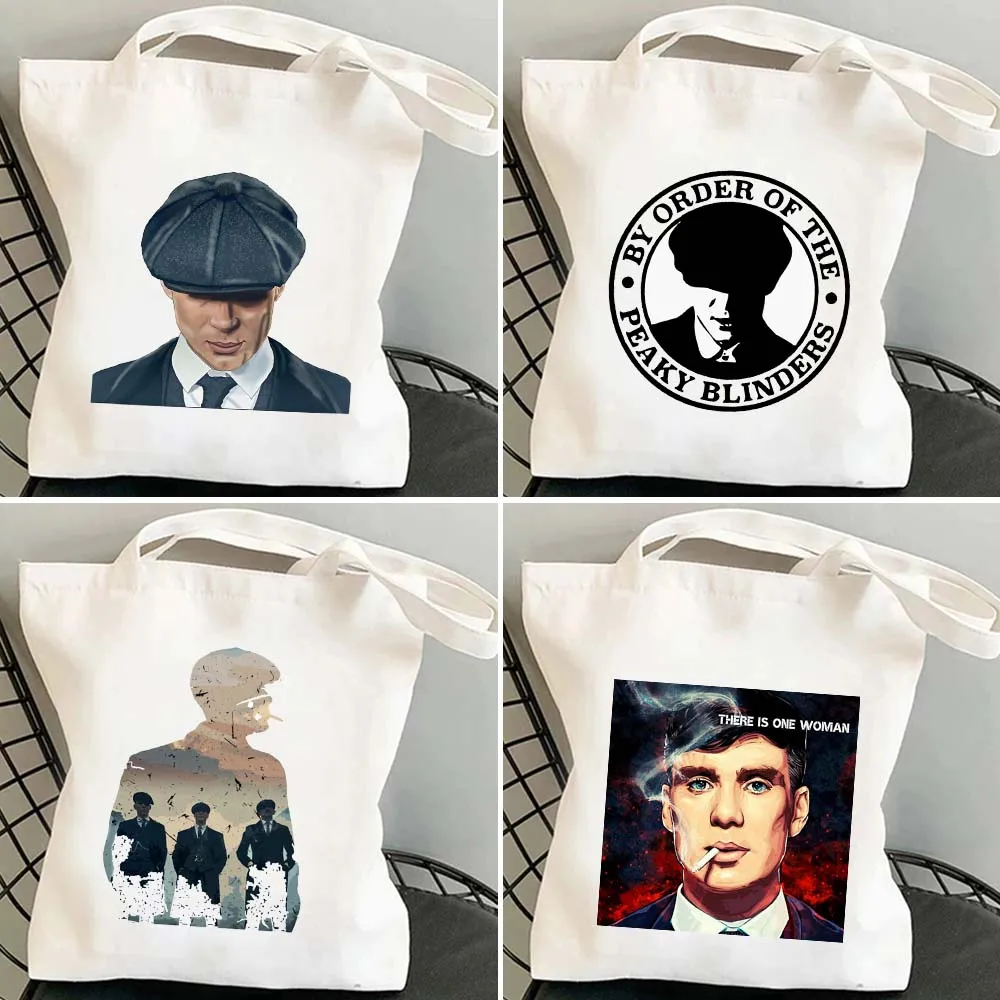 Peaky Blinders Tommy Shelby Cillian Murphy Boys Low Poly Women\'s Canvas Shopper School Cotton Tote Bag Harajuku Shoulder Handbag