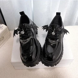 Devil Batwing Mary jane Lolita aesthetic shoes High-heeled shoes and Black Gothic Shoes Punk Metal Chain Women's