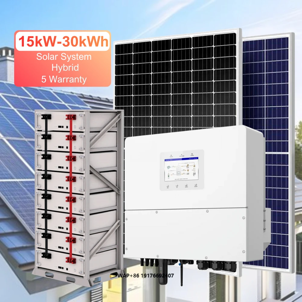 High Power Complete Set 15kW 30kWh Solar Energy System High Voltage Inverter Rack Mount Battery Solar Panel