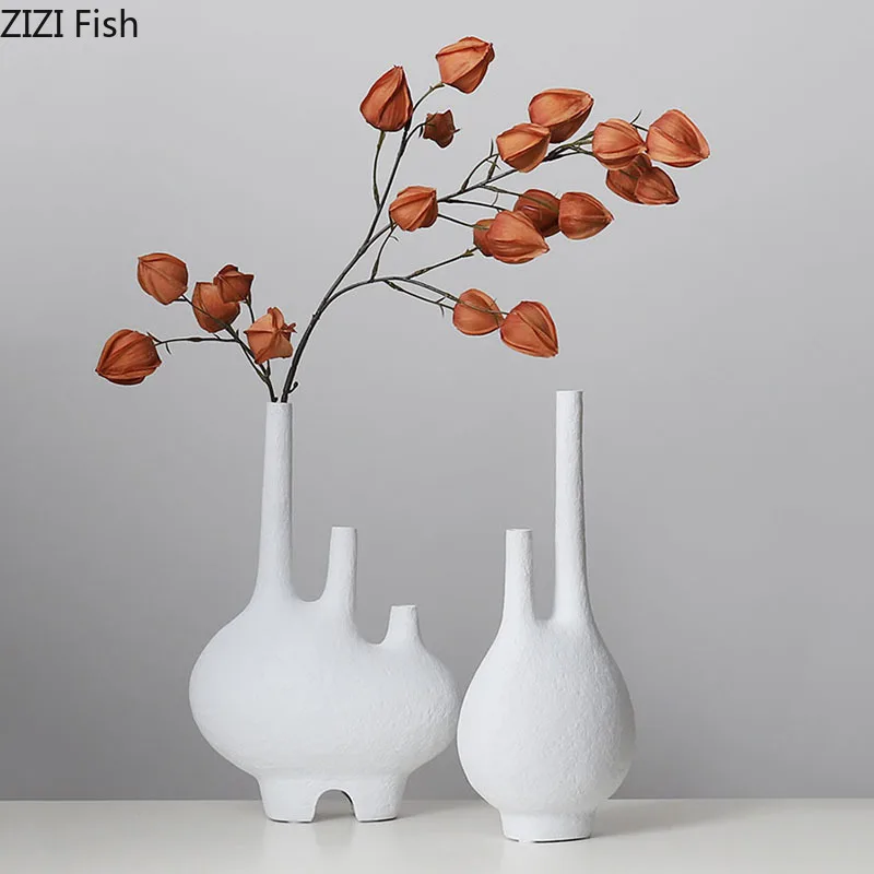 

Minimalist Resin Crafts White Vase Artificial Flowers Decorative Flower Arrangement Desk Decoration Simplicity Floral Vases