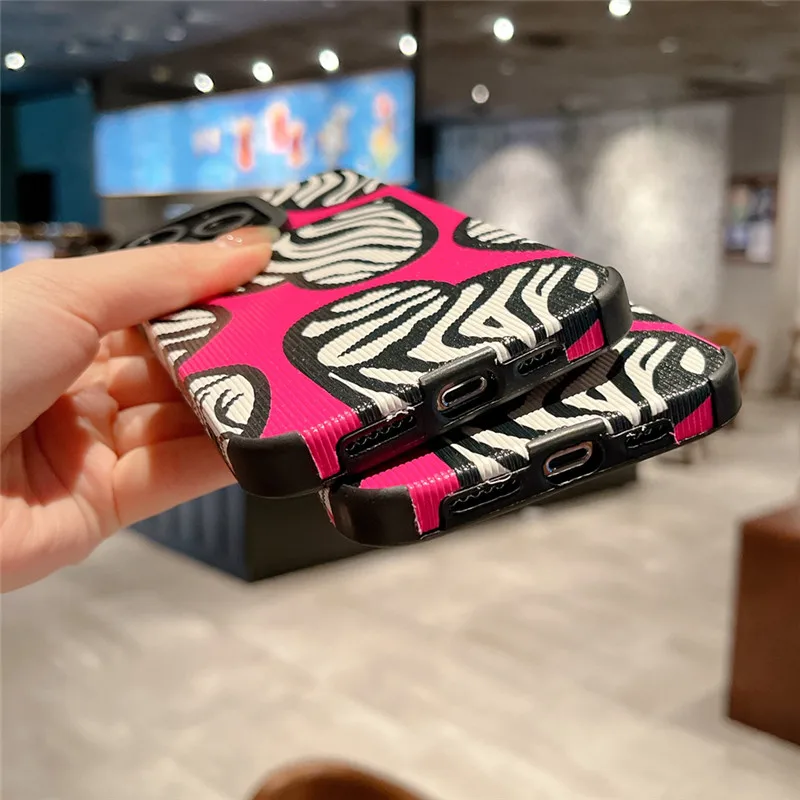 Stylish Love Heart Zebra Pattern Phone Case For IPhone 14 11 13 12 Pro XS Max 7 8 Plus X XR SE Animal Lens Protected Soft Cover