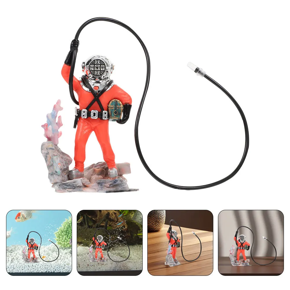 

Diver Fish Tank Decoration Resin Aquarium Ornament Air Bubble Supply Lifelike Water Decor Treasure Chest Aquarium Decorations