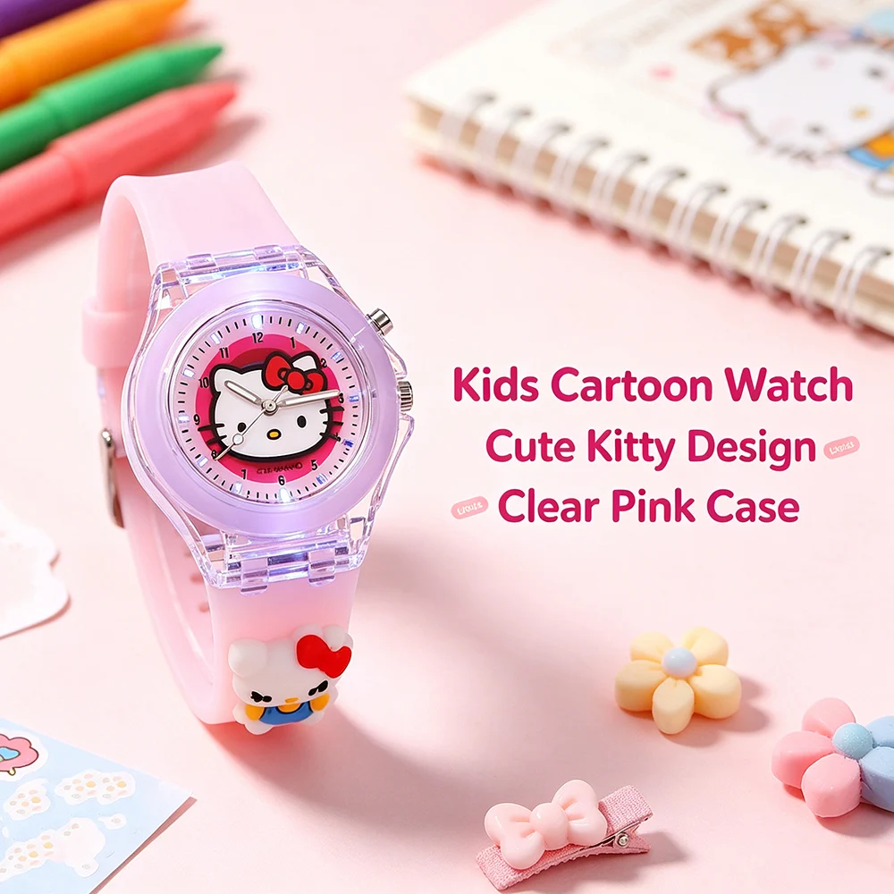 Cute 3D Pattern Hello Kitty Kids Watches Girls Cartoon Astronaut Waterproof Quartz Children Watch with Box Student Clock Gift