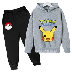 Kawaiiポケモンフーディーセット子供、赤ちゃん服、男の子と女の子の服、ファッションセーター、暖かいpikachuスウェットシャツ、子供用トップス、秋