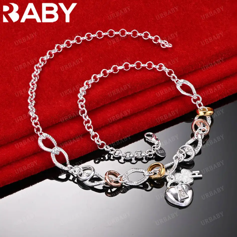 

URBABY 925 Sterling Silver 45cm Heart Chain Necklace For Women Charm Trend Birthday Gifts Fashion Party Fine Jewelry